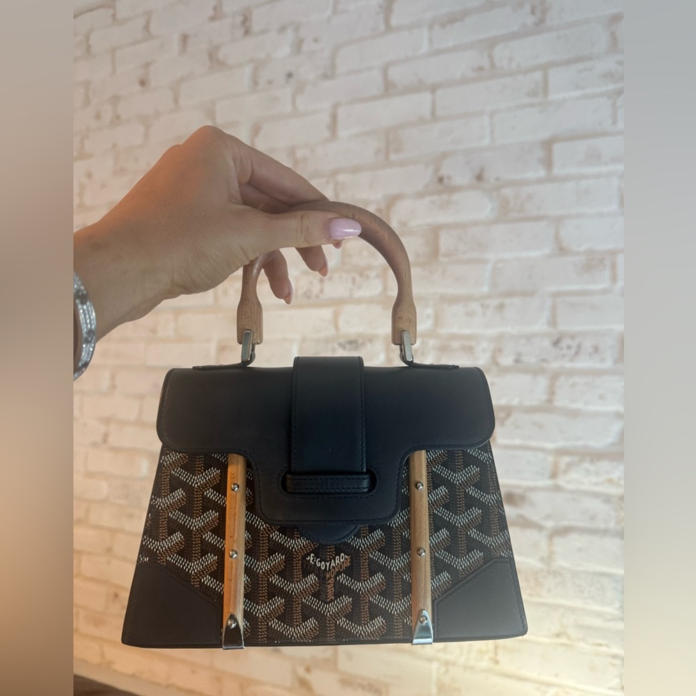Goyard Black and Tan Satchel with Wooden Handle